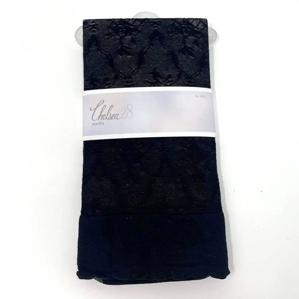 00s CHELSEA 28 NORDSTROM Vintage Black Floral Mesh Socks